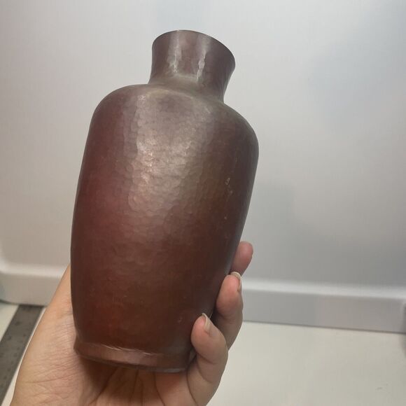 Hammered Copper Vase J.C.L.R. Antique Fluted Opening Handmade  6” H - Picture 3 of 8